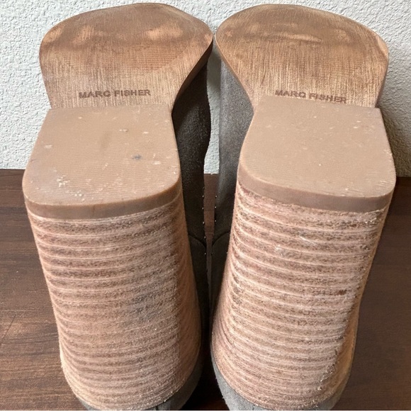 MARC FISHER Boots Ankle Suede Taupe Metallic Studded Detail Stacked Heel Size 10 - Picture 6 of 7